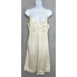 VTG Shadowline Ivory Full Slip Nightgown Sz 34 Floral Flower‎ Sheer Lace Y2K USA